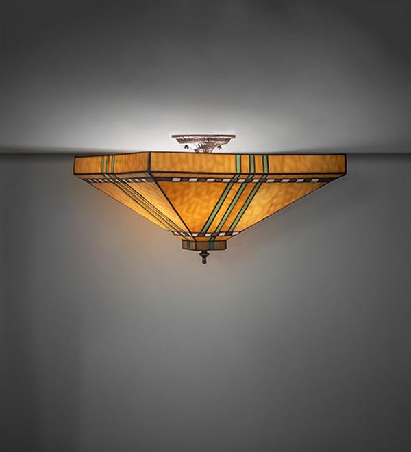 135004 17 in. Mahogany Bronze Square Prairie Corn Flush Mount - Multi Color