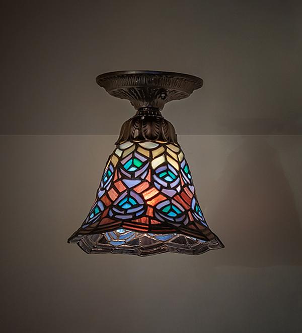 276080 8 in. Tiffany Peacock Feather Flush Mount