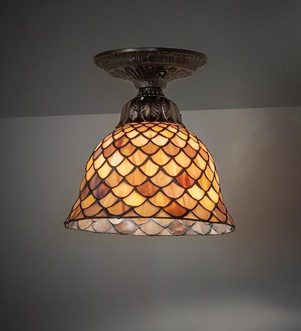 276082 8 in. Mahogany Bronze Tiffany Fish Scale Flush Mount