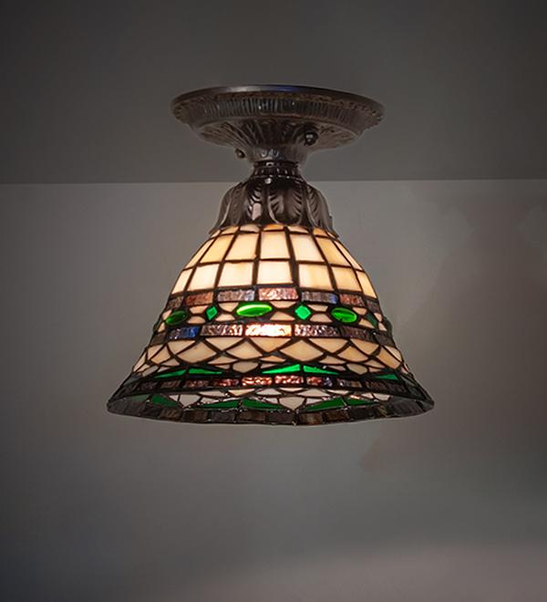 276088 8 in. Mahogany Bronze Tiffany Roman Flush Mount