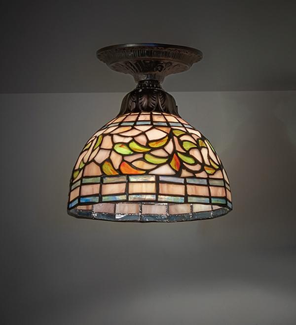 276092 8 in. Mahogany Bronze Tiffany Turning Leaf Flush Mount