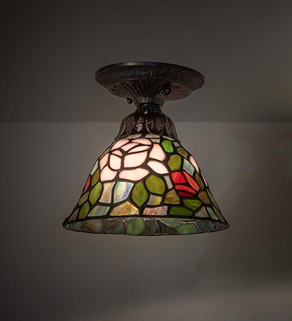 276094 8 in. Mahogany Bronze Tiffany Rosebush Flush Mount