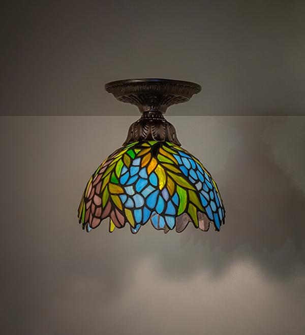 276099 8 in. Mahogany Bronze Tiffany Honey Locust Flush Mount