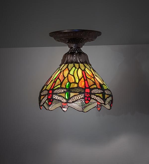 276102 7 in. Mahogany Bronze Tiffany Hanging Head Dragonfly Flush Mount