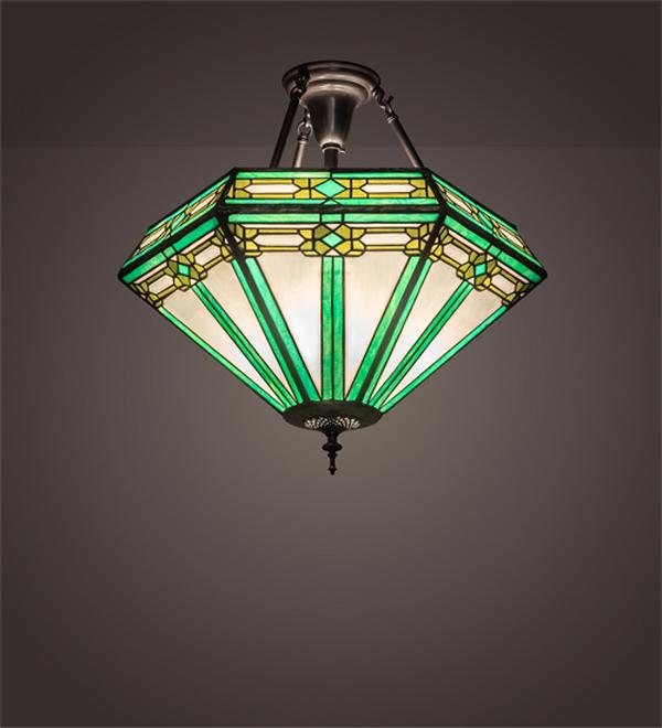 212011 22 in. Arts & Crafts Semi-Flush Mount - Stained Glass