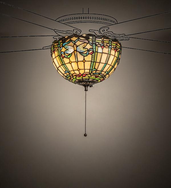 240007 12 in. Mahogany Bronze Tiffany Dragonfly Fan Light - Ruby, Green & Blue