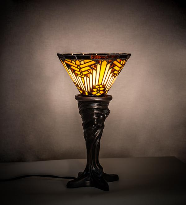 244882 15 in. Mahogany Bronze Nuevo Mission Mini Lamp - Ruby & Green