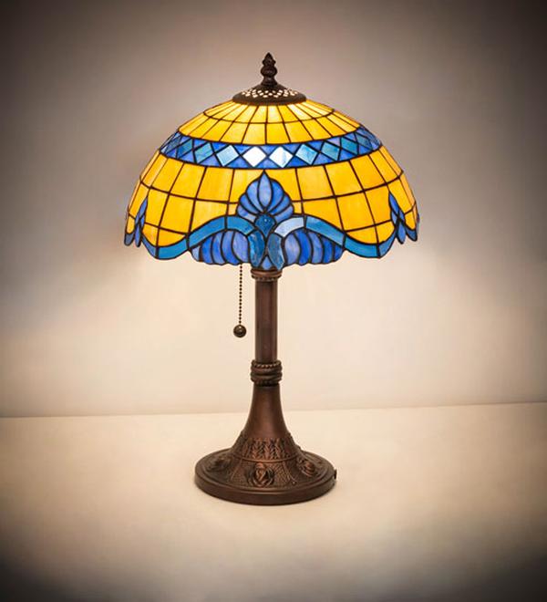 251094 17 in. Mahogany Bronze Baroque Accent Lamp - Blue & Beige
