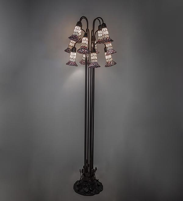 251703 63 in. Mahogany Bronze High Stained Glass Pond Lily 12 Light Floor Lamp - Pink & White -  Meyda Tiffany