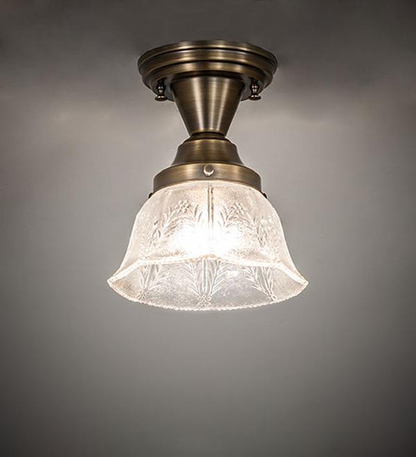 254404 7.5 in. Antique Brass Revival Summer Wheat Flush Mount - Clear