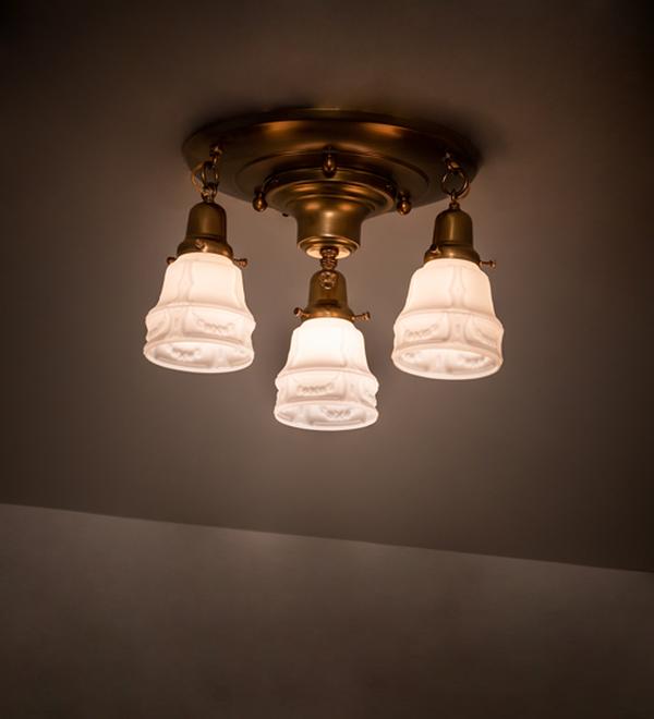 255388 17 in. Polished Brass Revival Garland 3 Light Flush Mount - White