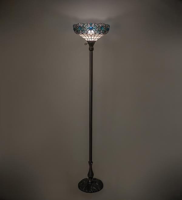 255708 67 in. Mahogany Bronze Angelica Torchiere Light - Stained Glass