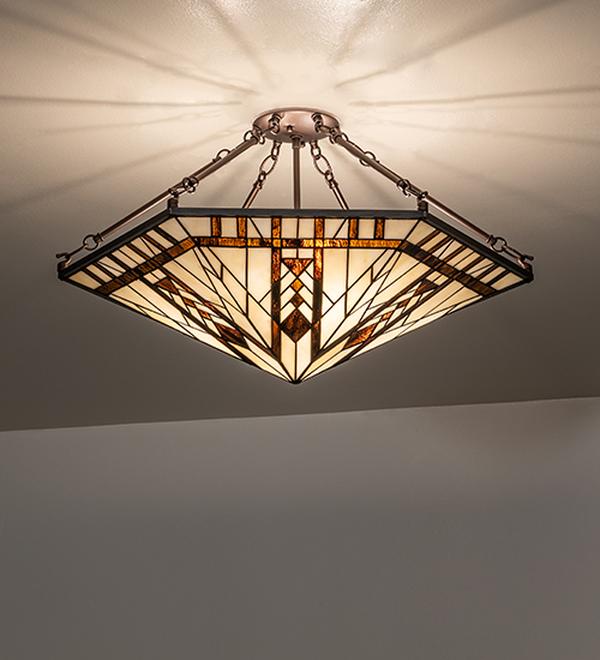 260940 27 in. Antique Copper Sonoma Semi-Flush Mount - Chocolate & Beige