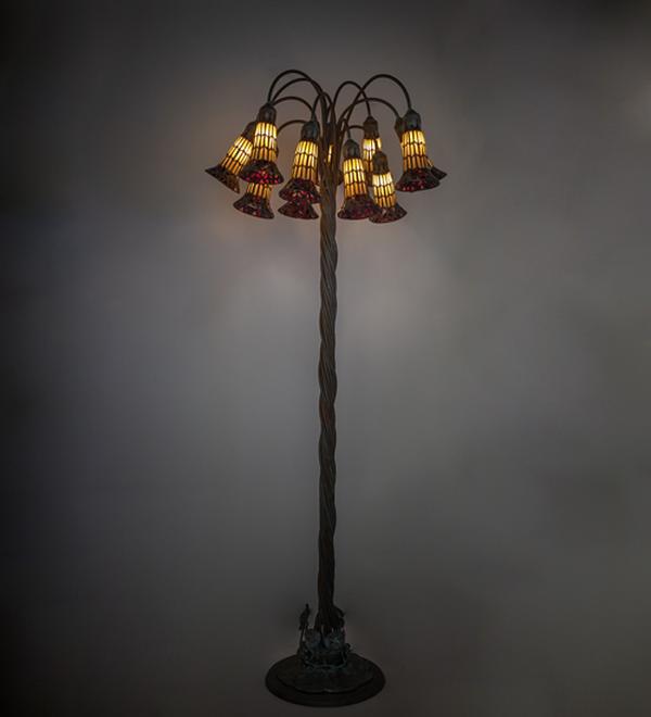 262123 61 in. Bronze High Stained Glass Pond Lily Floor Lamp - Ruby & Amber