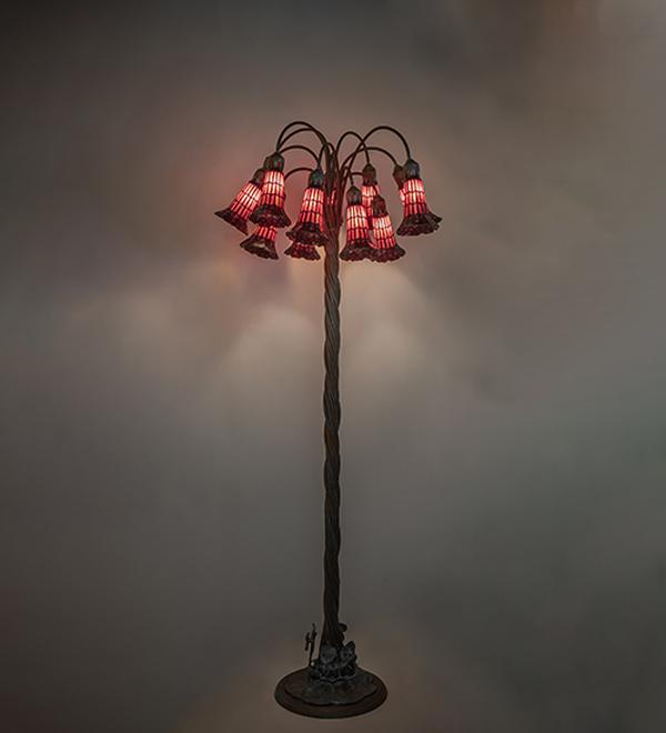 262129 61 in. Bronze Stained Glass Pond Lily 12 Light Floor Lamp