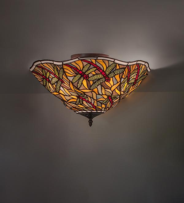 270481 19 in. Swirling Dragonfly Flush Mount - Ruby, Coral & Green