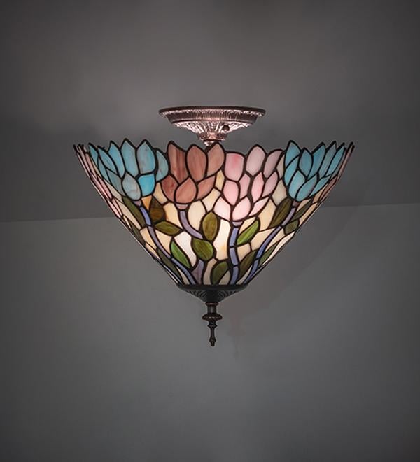 270498 14 in. Mahogany Bronze Wisteria Flush Mount - Multi Color