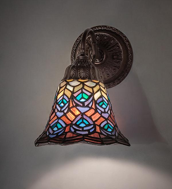 270799 8 in. Mahogany Bronze Tiffany Peacock Feather Wall Sconce -  Meyda Tiffany