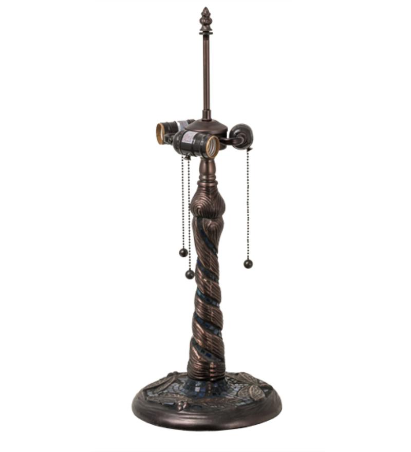 16265 23 in. High Twisted Fly Mosaic 3 Light Table Base - Mahogany Bronze - Blue & Aqua Mosaic Glass