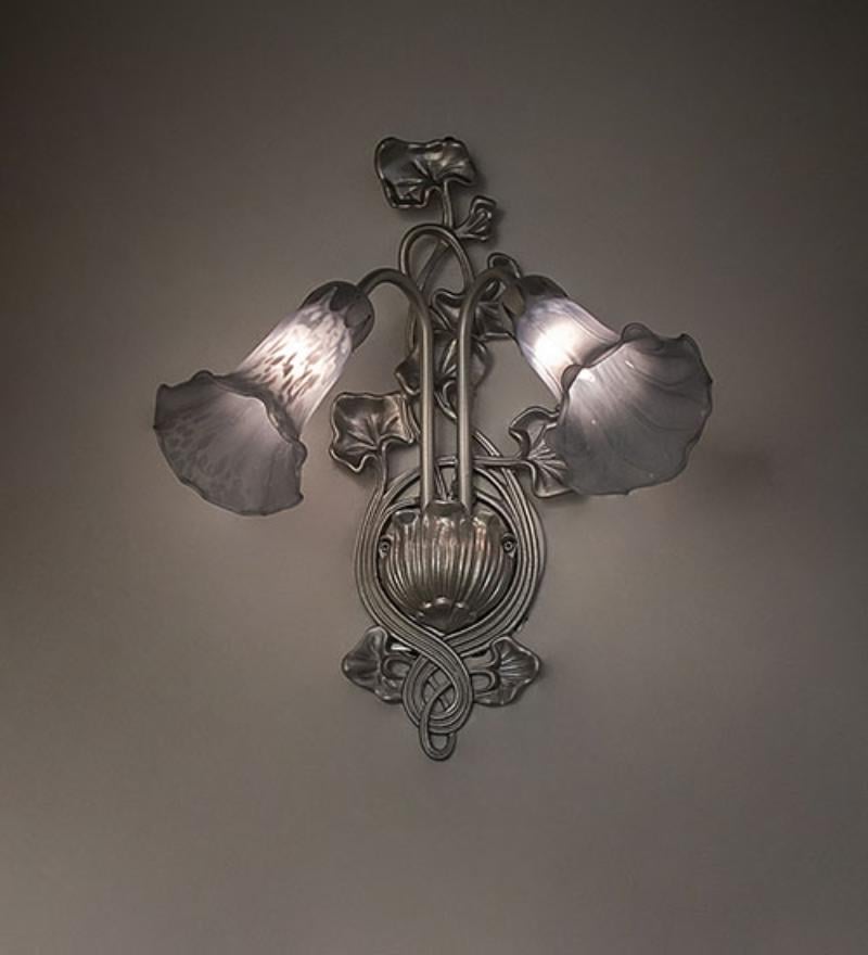 276538 14 in. Wide Gray Tiffany Pond Lily 2 Light Wall Sconce - Light Sandstone