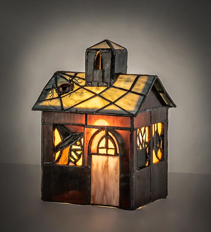 69862 7.5 in. High Haunted House Accent Lamp - Stained Glass
