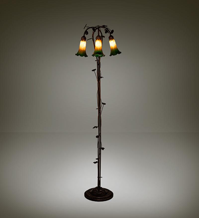 36973 58 in. High Amber & Green 3 Light Floor Lamp - Mahogany Bronze