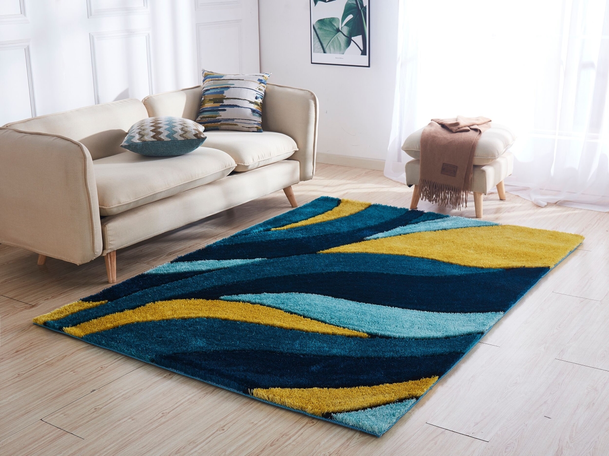 Picture of Amazing Rugs AC1021 -811 8 x 11 ft. Aria Collection Soft Pile Hand Tufted Shag Area Rug in Yellow & Navy Blue