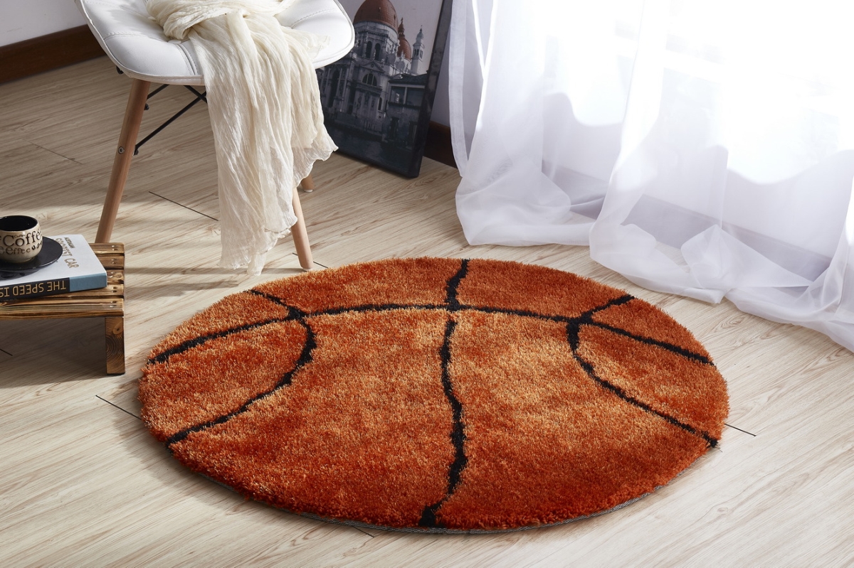 Sports Theme Shaped Hand Tufted Extra Soft Shag Area Rug (36-in Diameter)