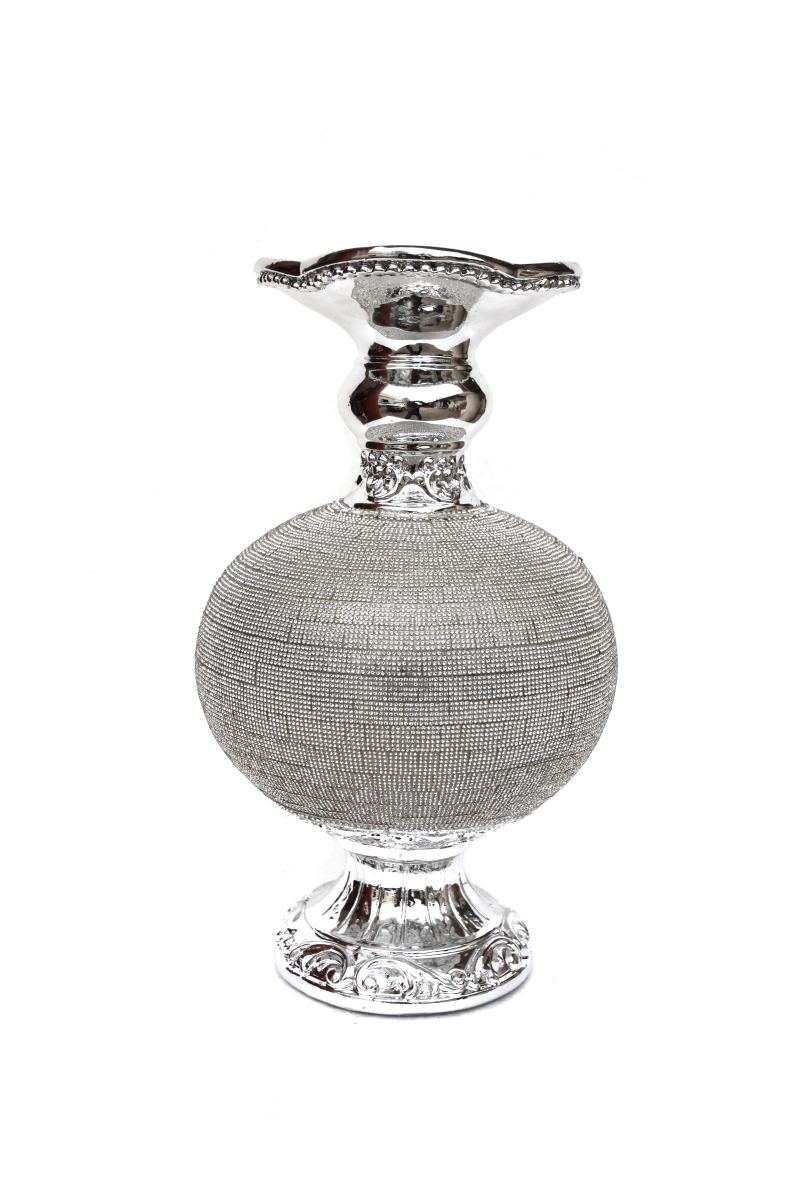 Picture of Amazing Rugs YS9237P Ambrose Chrome Plated Crystal Embellished Ceramic Vase&#44; 13 x 8 x 8 in.