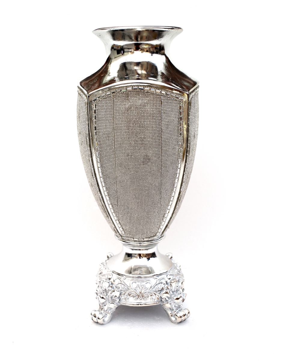 Picture of Amazing Rugs YS9239LP Ambrose Chrome Plated Crystal Embellished Ceramic Vase&#44; 17 x 7 x 7 in.