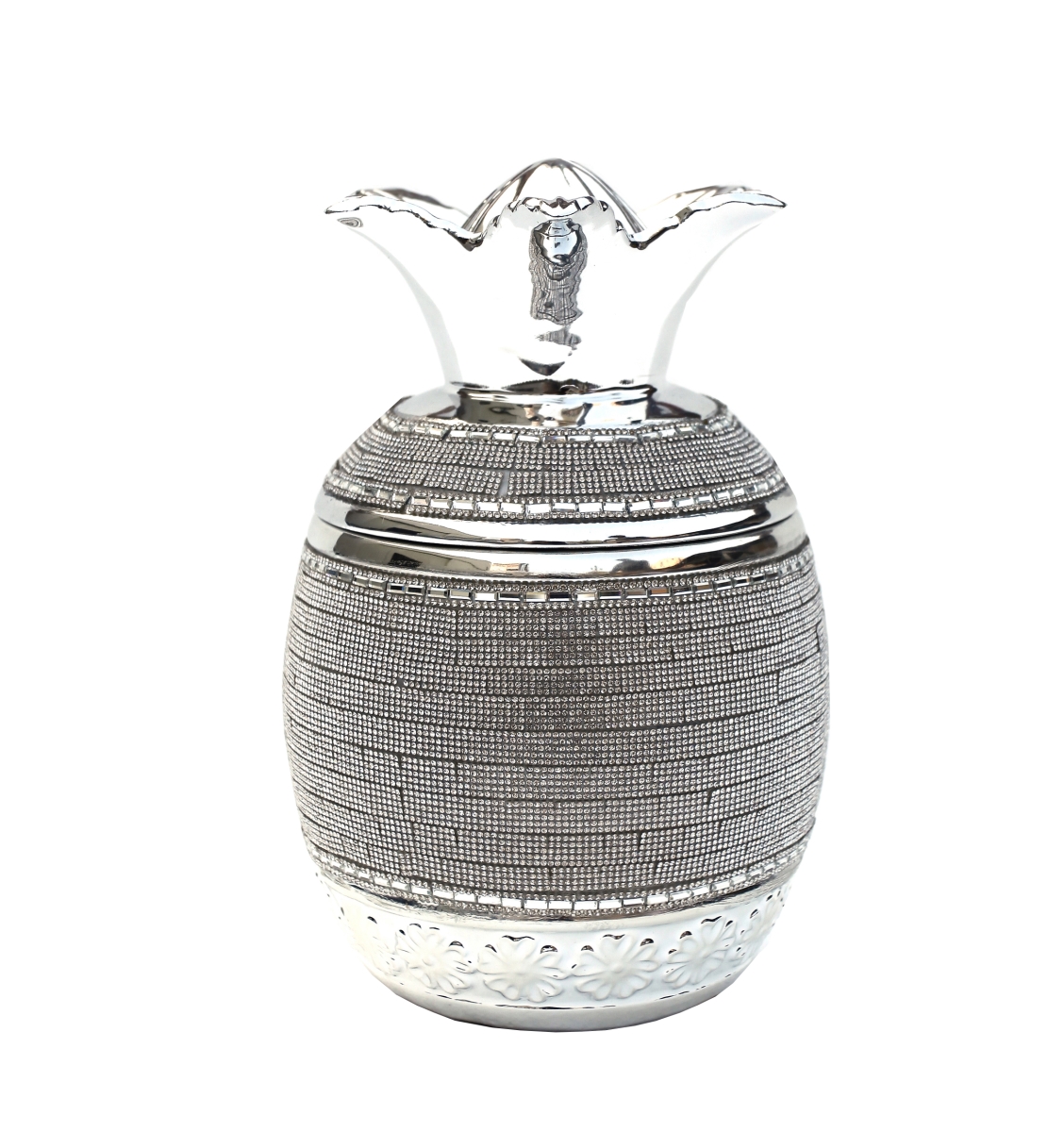 Picture of Amazing Rugs YS9215P Ambrose Chrome Plated Crystal Embellished Lidded Ceramic Pineapple Bowl&#44; 10.5 x 7 x 7 in.