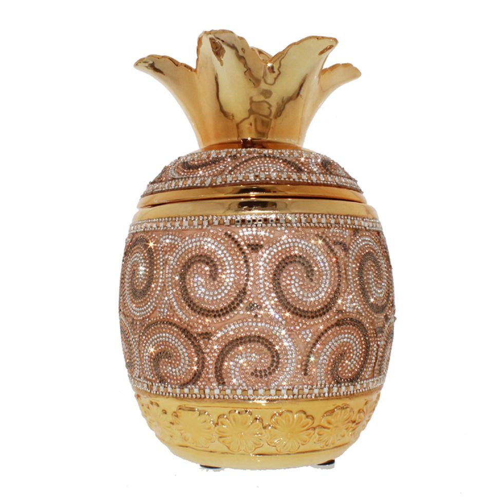 Picture of Amazing Rugs YS9215J7R Ambrose Gold Plated Crystal Embellished Lidded Ceramic Pineapple Vase