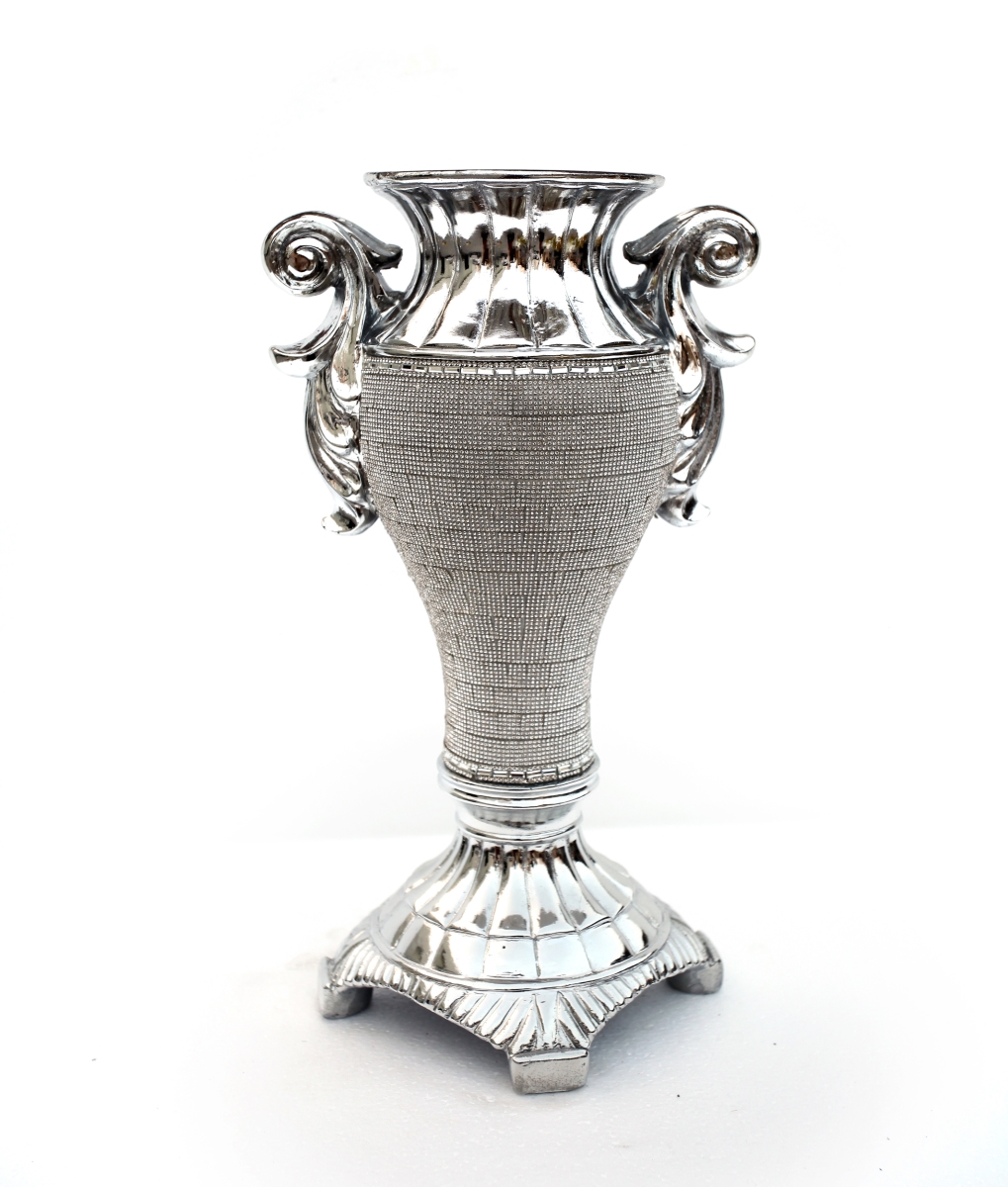 Picture of Amazing Rugs YS9227P Ambrose Chrome Plated Crystal Embellished Ceramic Vase&#44; 15 x 7.5 x 8.5 in.