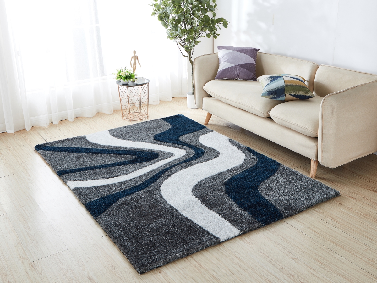 Picture of Amazing Rugs AC1026-23 2 x 3 ft. Aria Gray&#44; Navy Blue & White Soft Pile Hand Tufted Shag Area Rug
