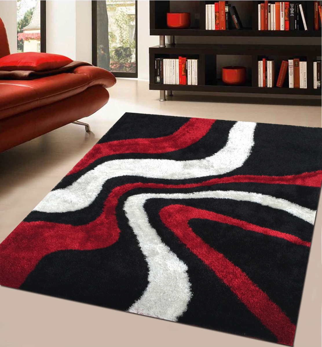 Picture of Amazing Rugs AC1025-23 2 x 3 ft. Aria Black&#44; White & Red Soft Pile Hand Tufted Shag Area Rug