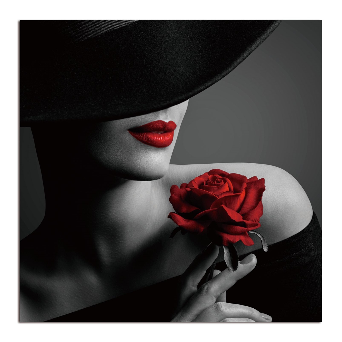 Picture of Amazing Rugs AR-83337 40 x 40 in. Oppidan Home Mysterious Woman with Red Lips & Rose Wall Art