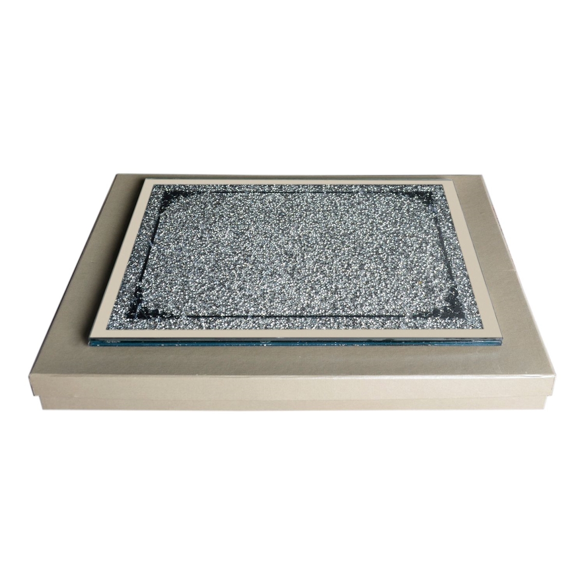 Picture of Amazing Rugs CHBS1120 Ambrose Exquisite Glass Serving Tray in Gift Box&#44; Silver