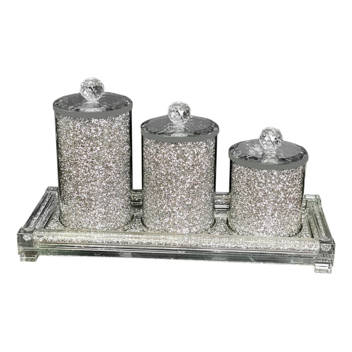Picture of Amazing Rugs CAND4SS1120 Ambrose Exquisite Three Glass Canister & Tray Gift Set&#44; Silver