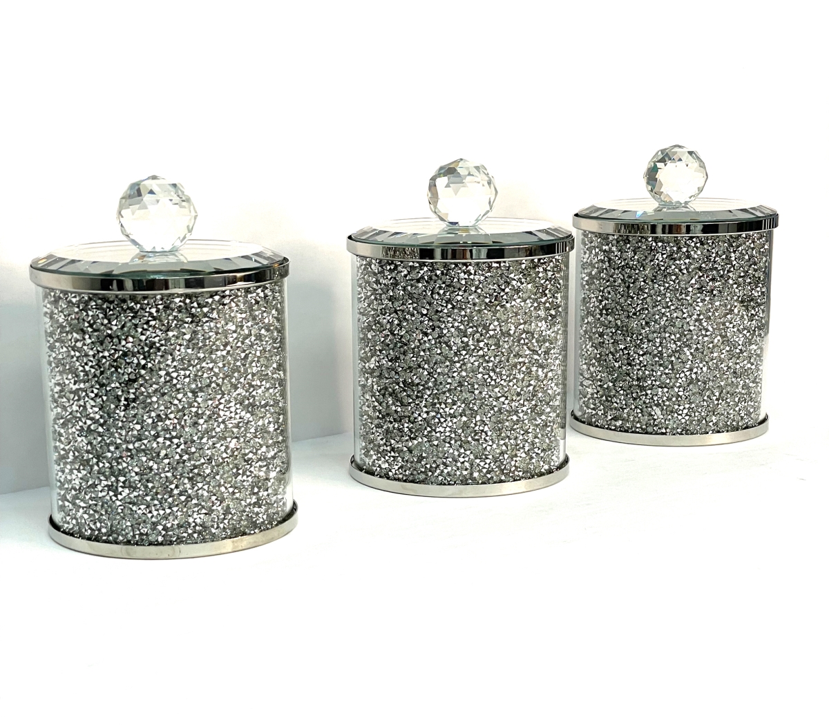 Picture of Amazing Rugs CANS3SSNT1120 Ambrose Exquisite Three Glass Canister Set in Gift Box - Silver Crushed Diamond Glass