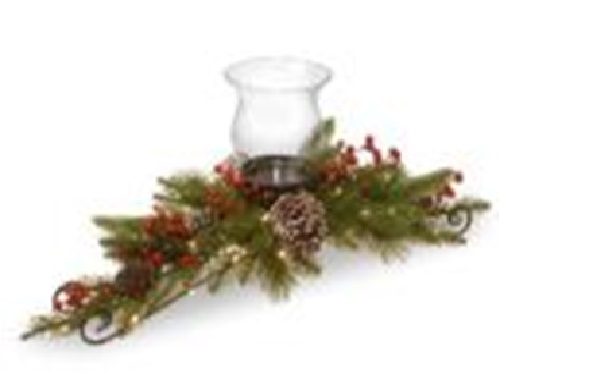 National Tree Feel Real Bristle Centerpiece with Battery Operated Lights, Berries, and Cones, 30", Green