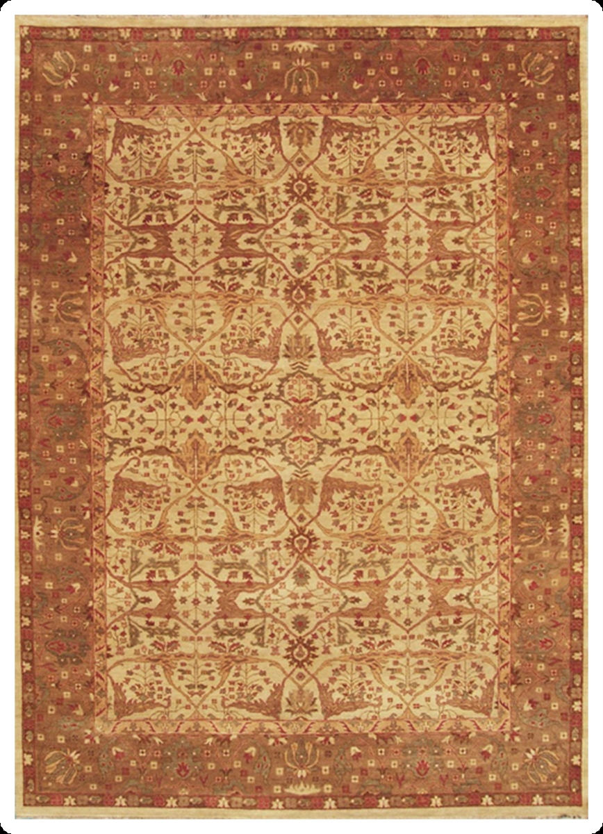 TG452 Hand Knotted Beige & Brown Rectangle Rug, 10 x 14 ft.