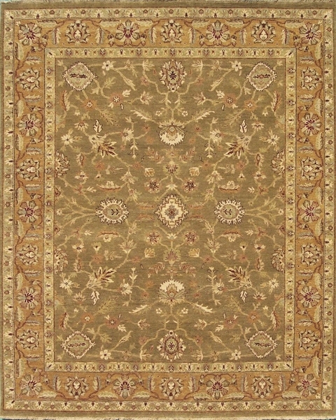 Hand Knotted Dark Green & Gold Rectangle Rug - 8 x 10 ft. - Durable Wool
