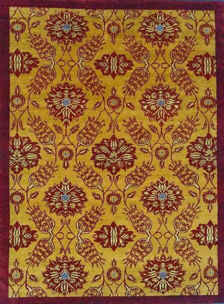 TG632 Hand Knotted Gold & Red Rectangle Rug, 4 x 6 ft.