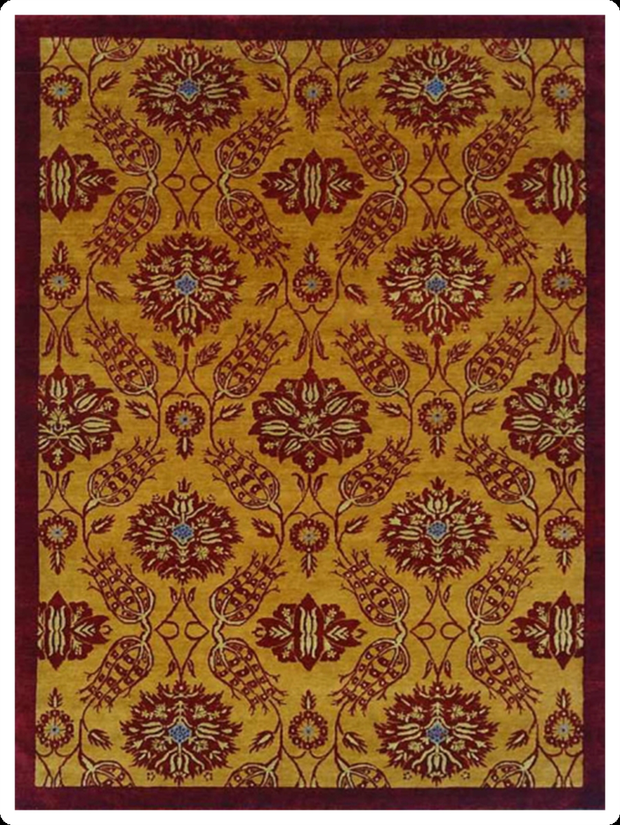 Hand Knotted Gold & Red Rectangle Rug - 9 x 12 ft. - Durable Wool - Unique Design
