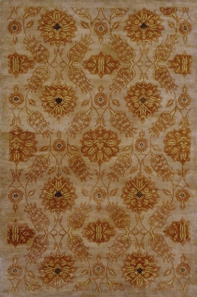 Hand Knotted Beige & Gold Rectangle Rug - 6 x 9 ft. - Durable Wool Construction