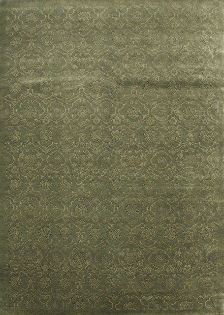 Hand Knotted Green Rectangle Rug - 6 x 9 ft. - Durable Wool - Unique Design