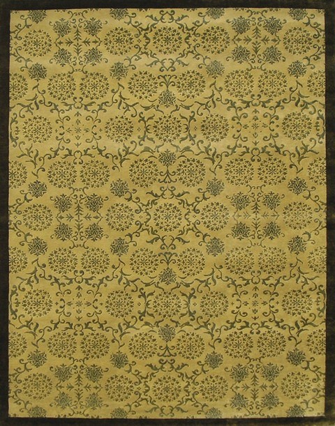 Hand Knotted Light Gold & Green Rectangle Rug - 8 x 10 ft. - Durable Wool