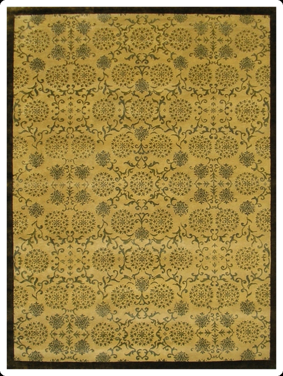 TG643 Hand Knotted Light Gold & Green Rectangle Rug, 9 x 12 ft.