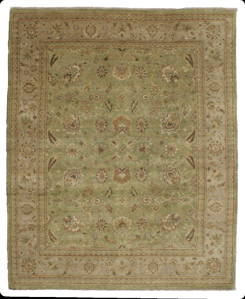 Hand Knotted Green & Camel Rectangle Rug, 10 x 14 ft.