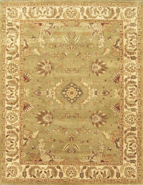 TG648 Hand Knotted Green & Beige Rectangle Rug, 9 x 12 ft.